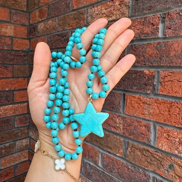 Turquoise Star Natural Stone Beads Bohemian Western Necklace - Picture 6 of 9